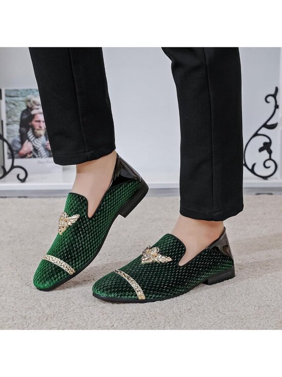FQEQNQG Men\'s Green Velvet Loafers Metal Buckle Shiny Slip On Classic Shoes main image 7